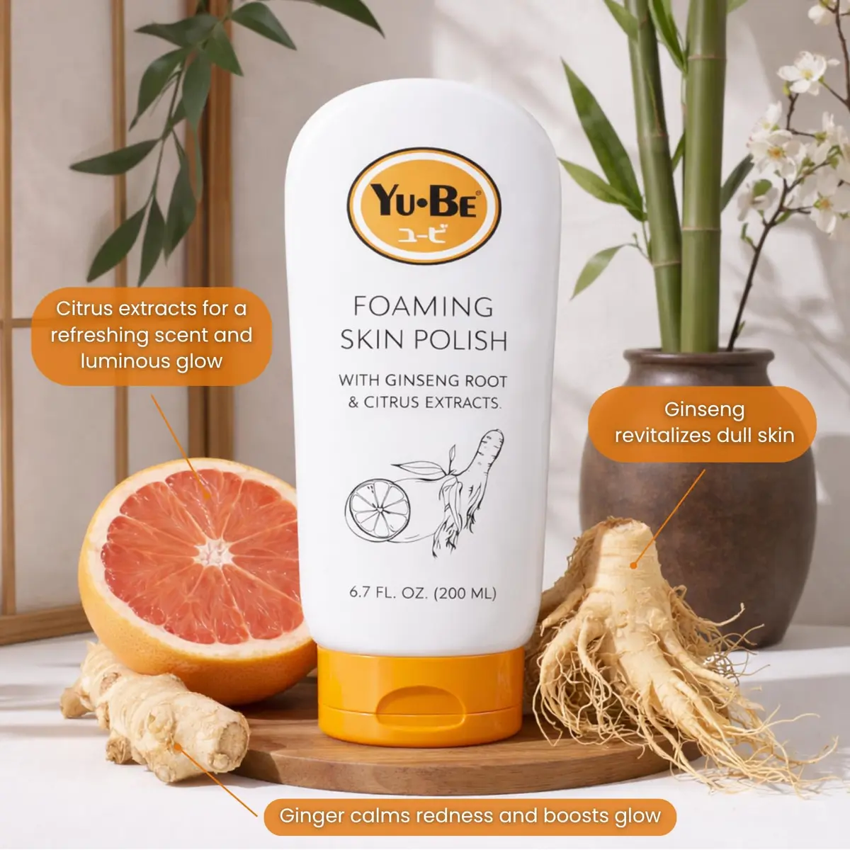 Yu-Be Foaming Skin Polish (Trio): Gentle Japanese Rice Exfoliant to Smooth Dry, Rough Skin | Face & Body Scrub | Nourishes Skin with Ginger Root, Green Tea, & Geranium Oil - 6.75 fl oz x 3 - view 4