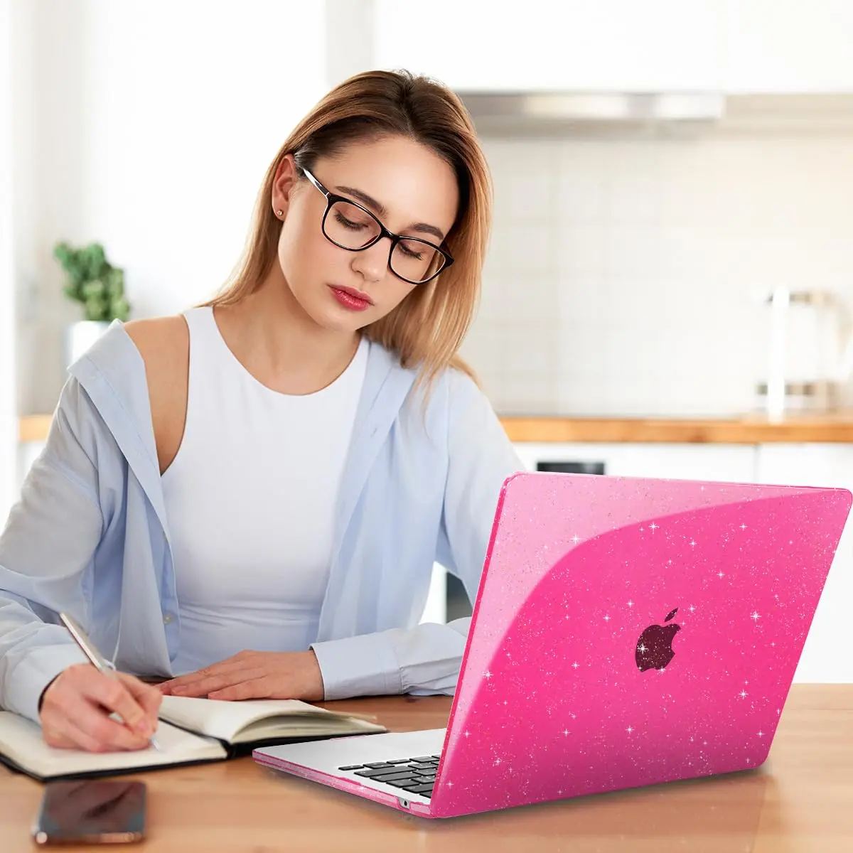 Teryeefi Glitter Hard Case for MacBook Air 13.6 inch M2/M3/M4/M5 Chip (2022-2026) with Keyboard Cover & Screen Protector | Sparkly Rose Pink - view 3