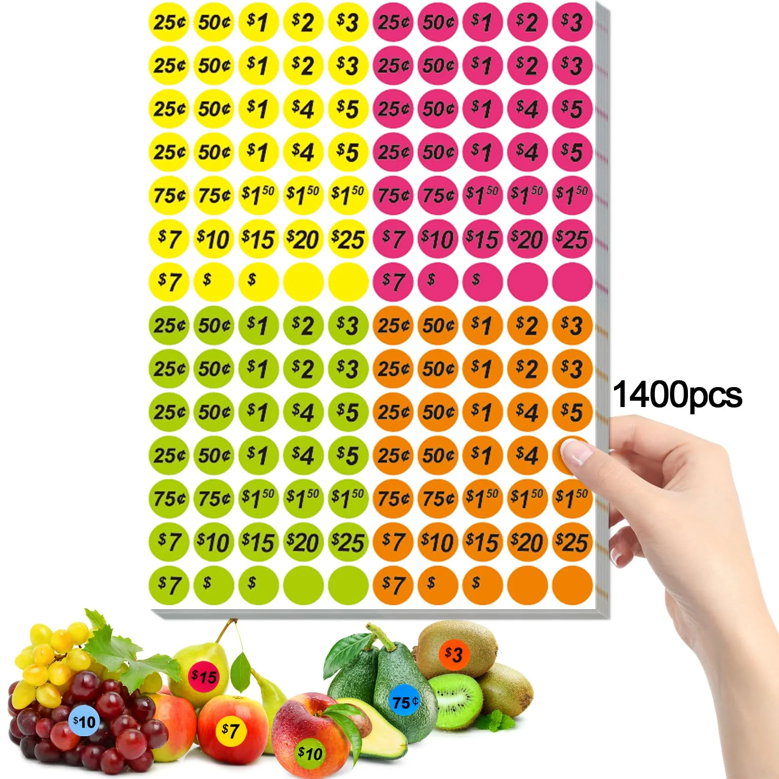 Darfukei Garage Sale Price Stickers | 1400 PCS Assorted Colors Round Pricemarker Labels (0.75 Inch) - main product image