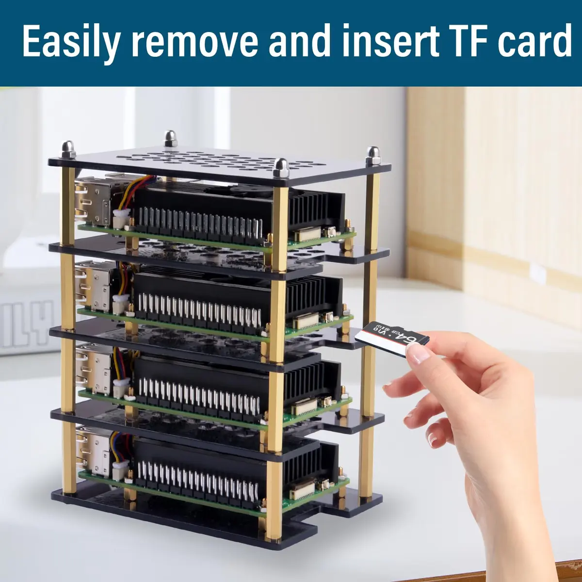 GeeekPi 4 Layers Cluster Case for Raspberry Pi 5 | Stackable Case with 4PCS Armor Lite V5 Active Cooler (8GB/4GB) - view 5