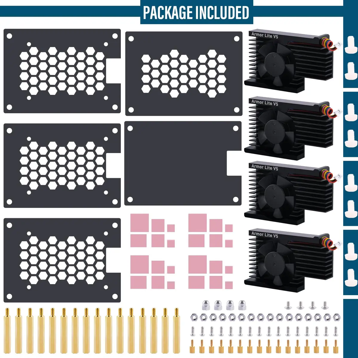 GeeekPi 4 Layers Cluster Case for Raspberry Pi 5 | Stackable Case with 4PCS Armor Lite V5 Active Cooler (8GB/4GB) - view 8