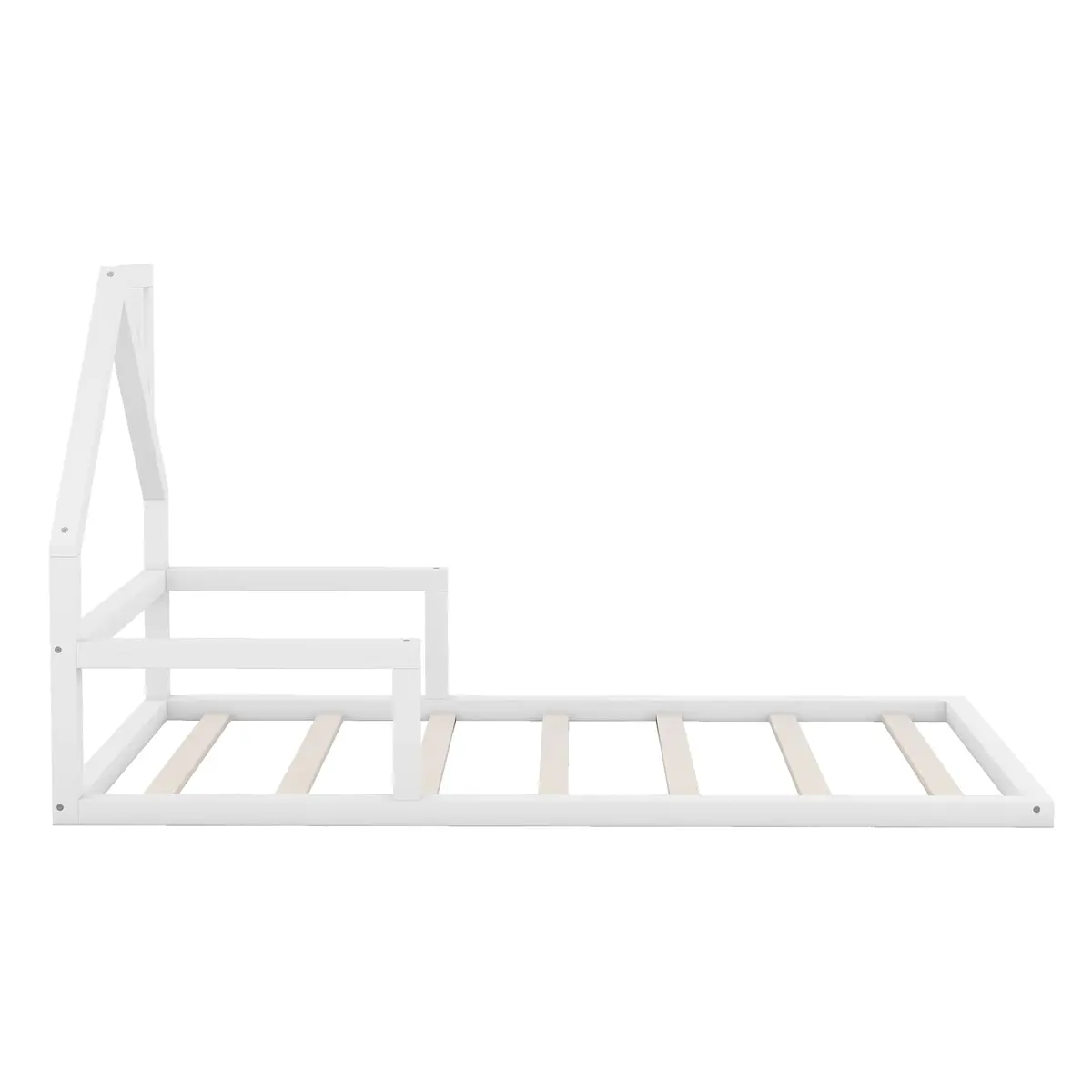 Acosure Twin Size Wood Floor Bed with House-shaped Headboard and Chimney | Modern Kids Bedroom Frame, No Box Spring, White - view 4