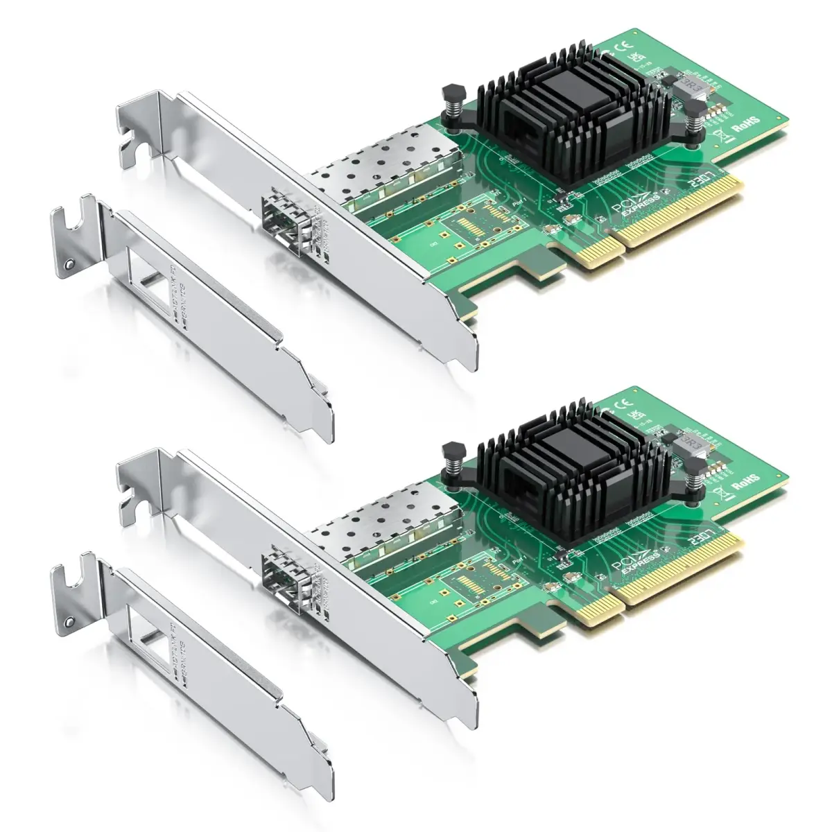 10Gtek 10Gb PCI-E NIC Network Card, Single SFP+ Port, Intel 82599EN Controller, 2-Pack | Supports Windows Server, Linux, VMware - main product image