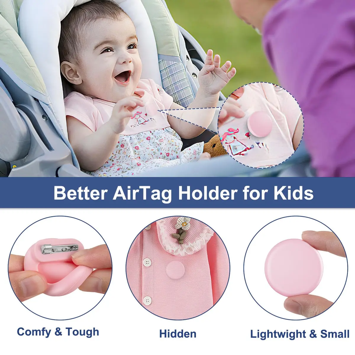 PerfiPro AirTag Holder for Kids 2 Pack Hidden Safety Pin Case Lightweight Anti-Lost - view 2
