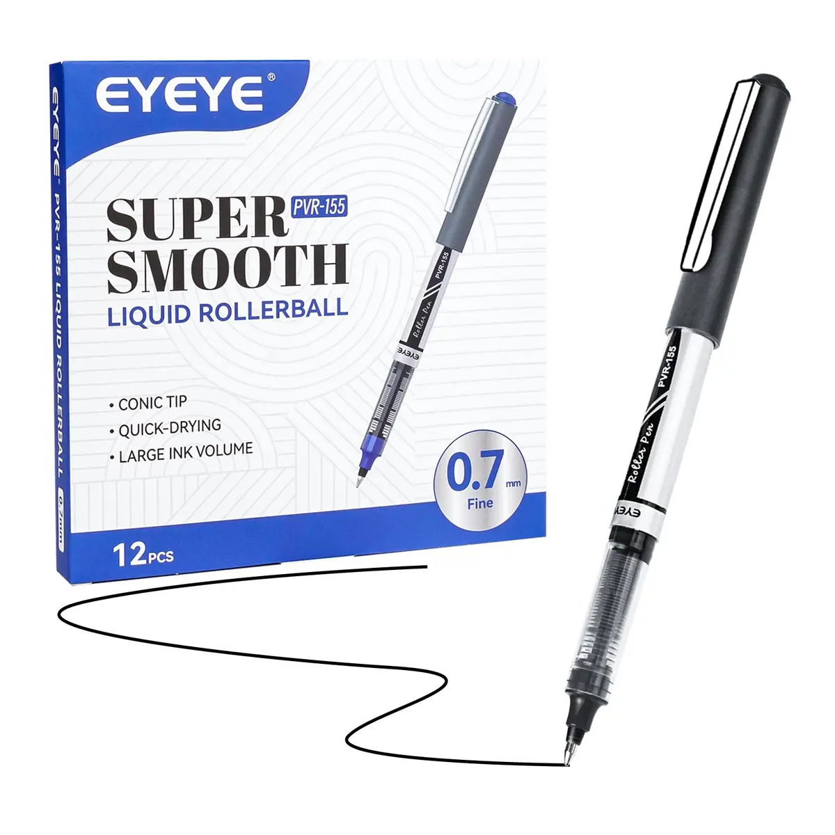 EYEYE Black Rollerball Pens Pack of 12 | 0.7mm Fine Point, Quick Dry, Liquid Ink - main product image