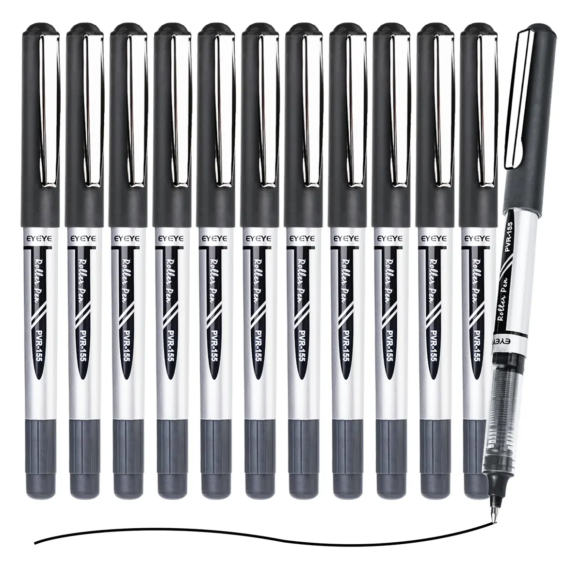EYEYE Black Rollerball Pens Pack of 12 | 0.7mm Fine Point, Quick Dry, Liquid Ink - view 2