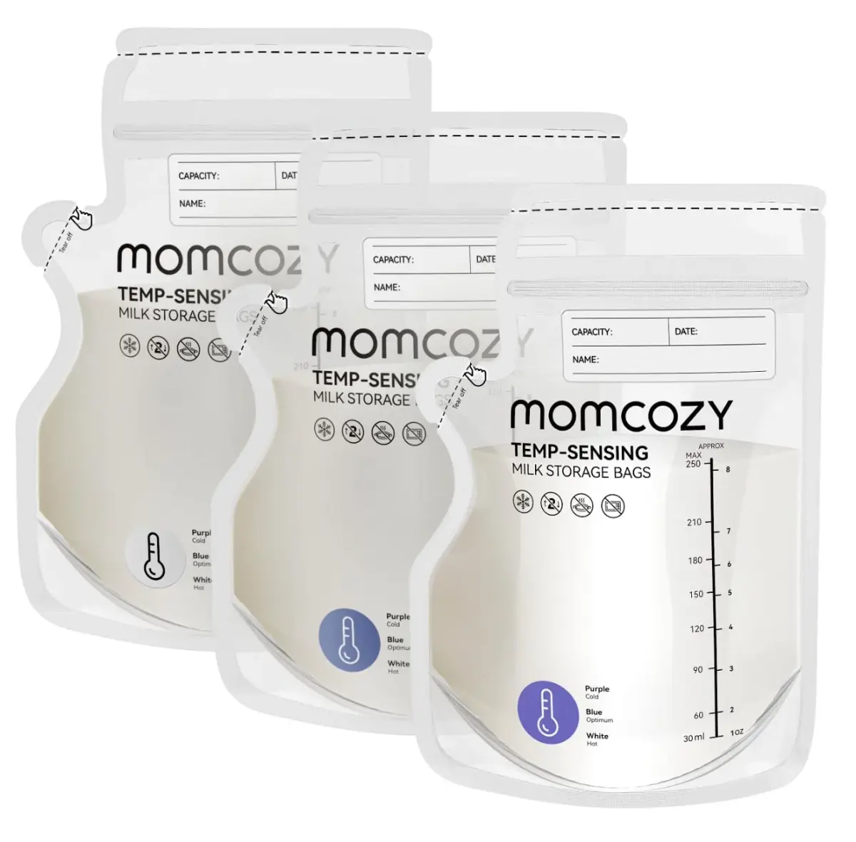 Momcozy 8oz (240ml) Temp-Sensing Breastmilk Storage Bags with Pour Spout, 60 Count | BPA-Free & Leak-Proof - main product image