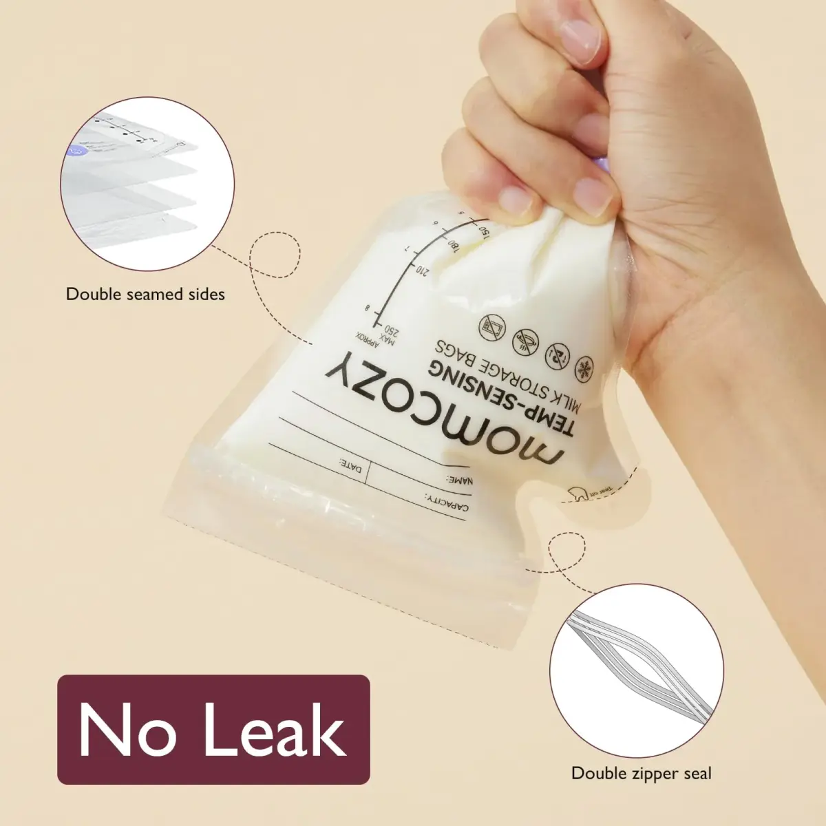 Momcozy 8oz (240ml) Breastmilk Storage Bags, Temp-Sensing & Pour Spout, 200 Count | BPA-Free for Safe Baby Feeding - view 6