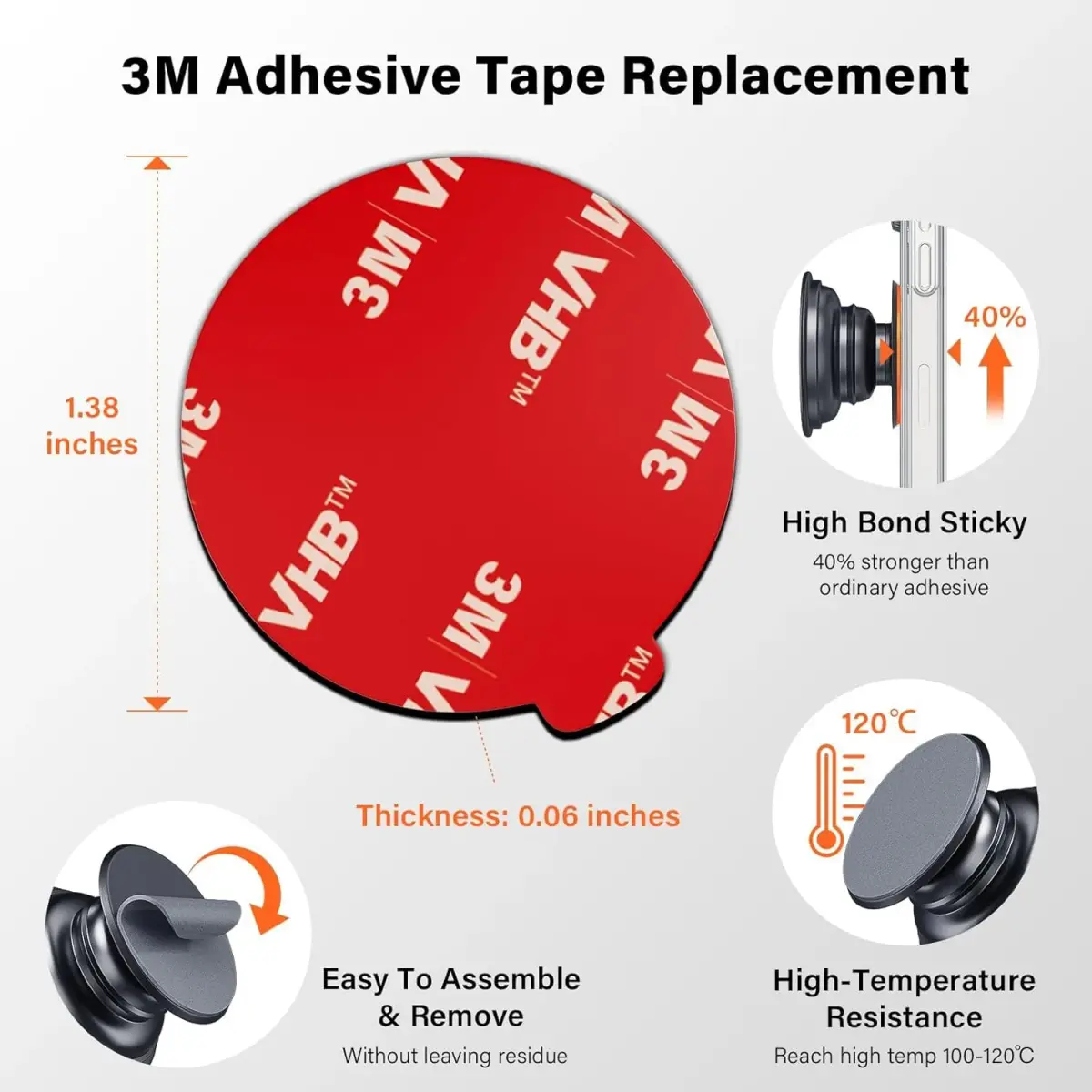 APPS2Car 10 Pack 3M VHB Double Sided Adhesive Pads 35mm (1.38 Inches) | High Bond Circle Replacement for Phone Grips - view 2
