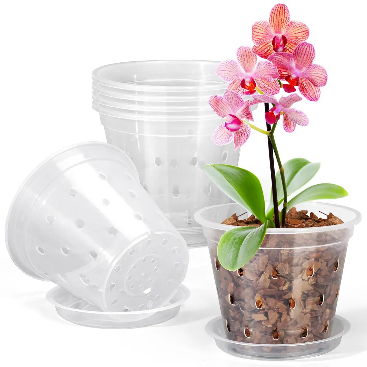 FUIJOL Orchid Pot 4 Inch Clear | Breathable Plastic Planter with Drainage - main product image