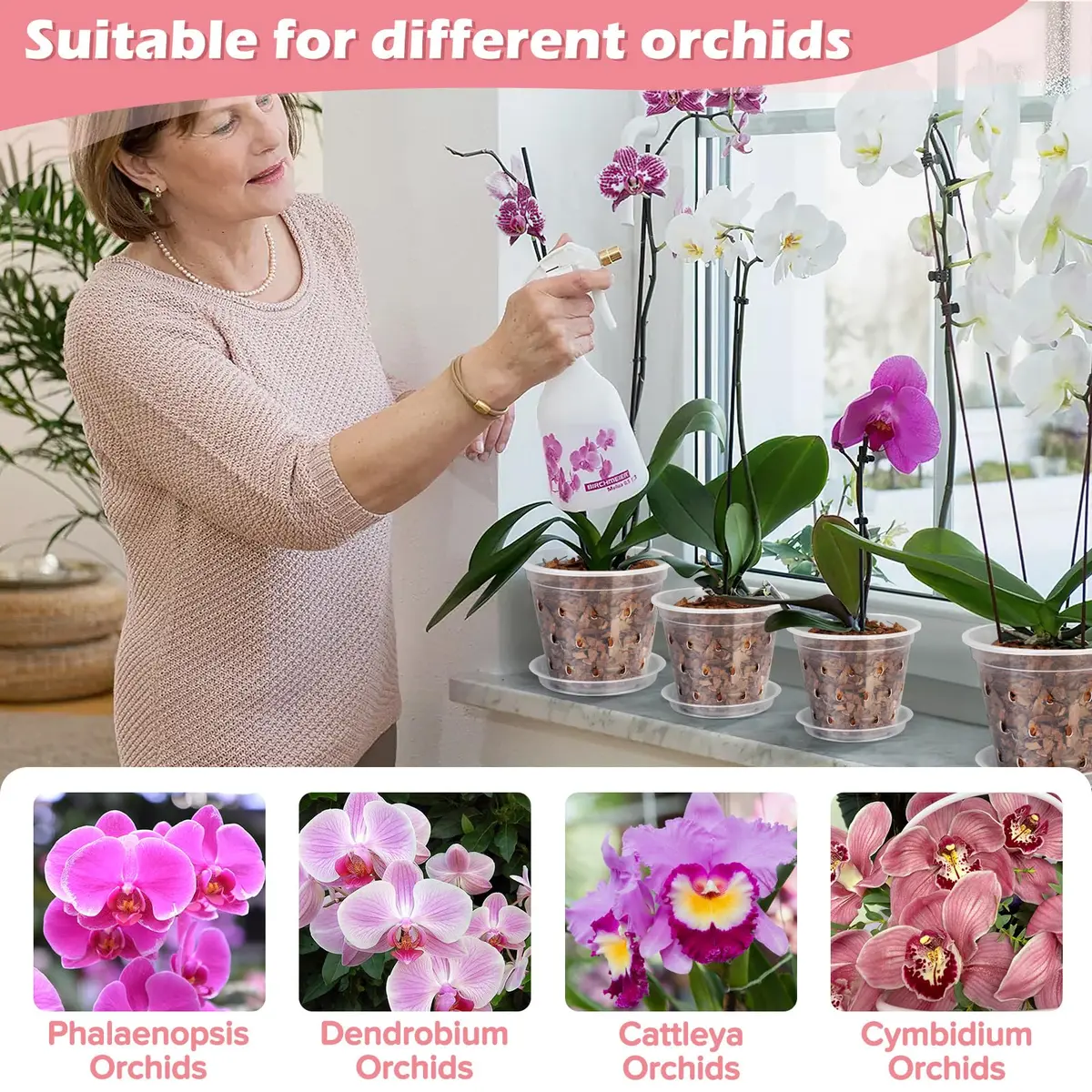 FUIJOL Orchid Pot 4 Inch Clear | Breathable Plastic Planter with Drainage - view 7