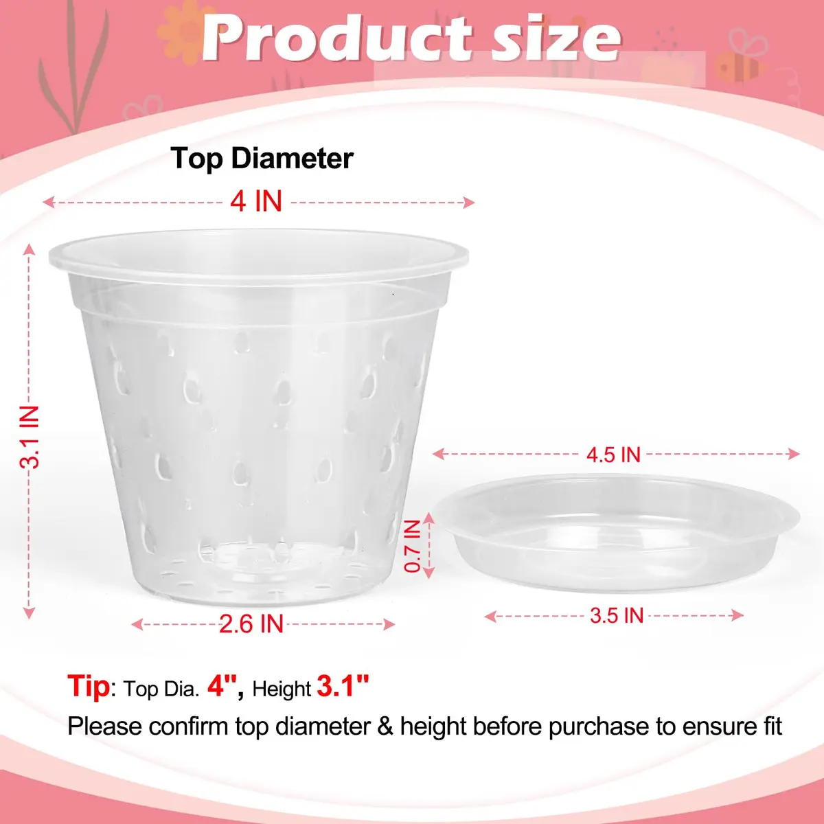 FUIJOL Orchid Pot 4 Inch Clear | Breathable Plastic Planter with Drainage - view 2