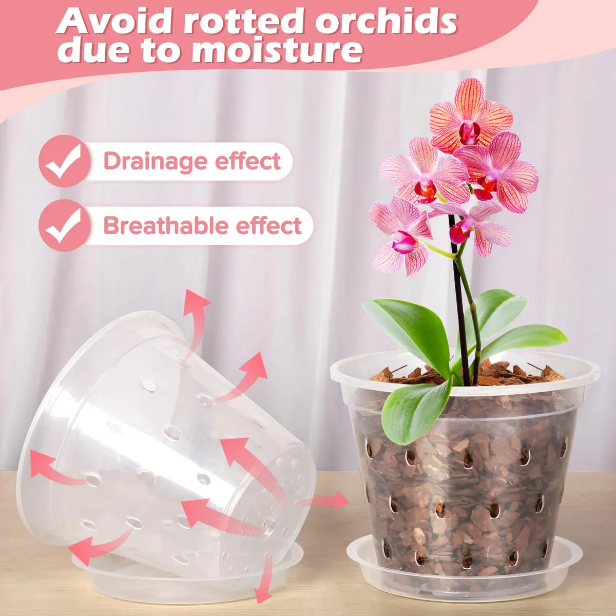 FUIJOL Orchid Pot 4 Inch Clear | Breathable Plastic Planter with Drainage - view 3