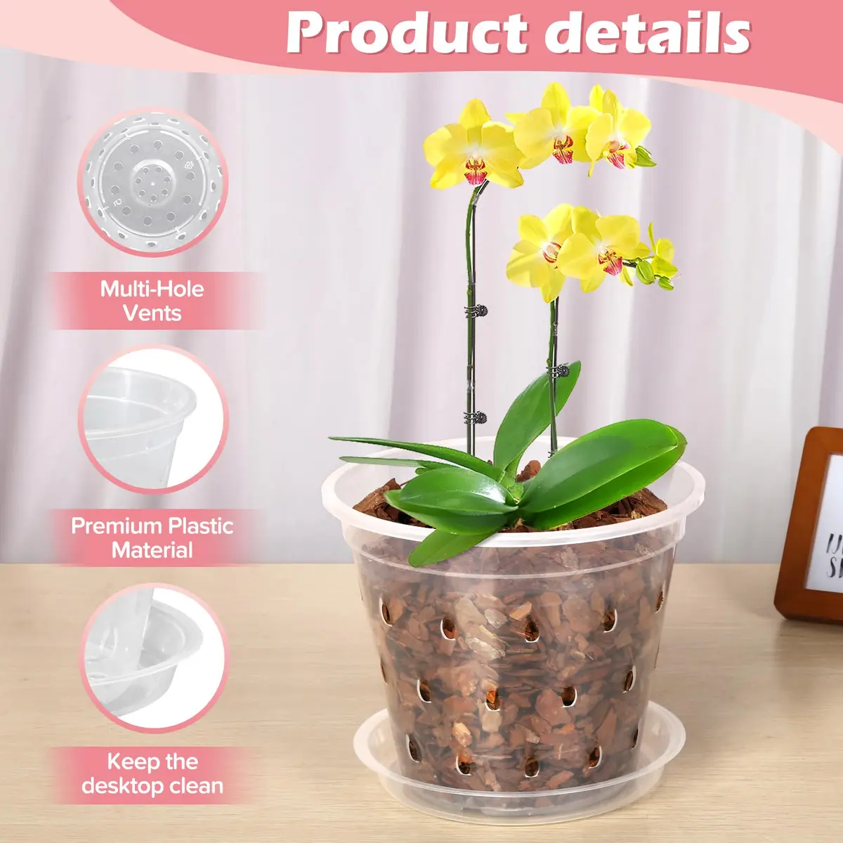 FUIJOL Orchid Pot 4 Inch Clear | Breathable Plastic Planter with Drainage - view 4