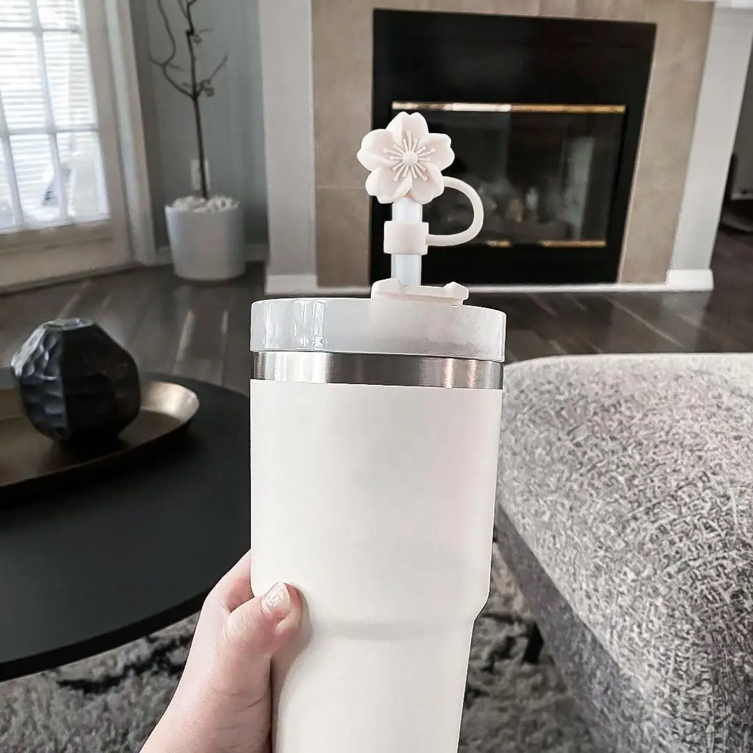 Oiurydntw Flower Straw Covers for Stanley Cup Tumblers, 3Pcs Silicone Straw Tips Lids, Beige | Leak-Proof & Dust-Free - view 4