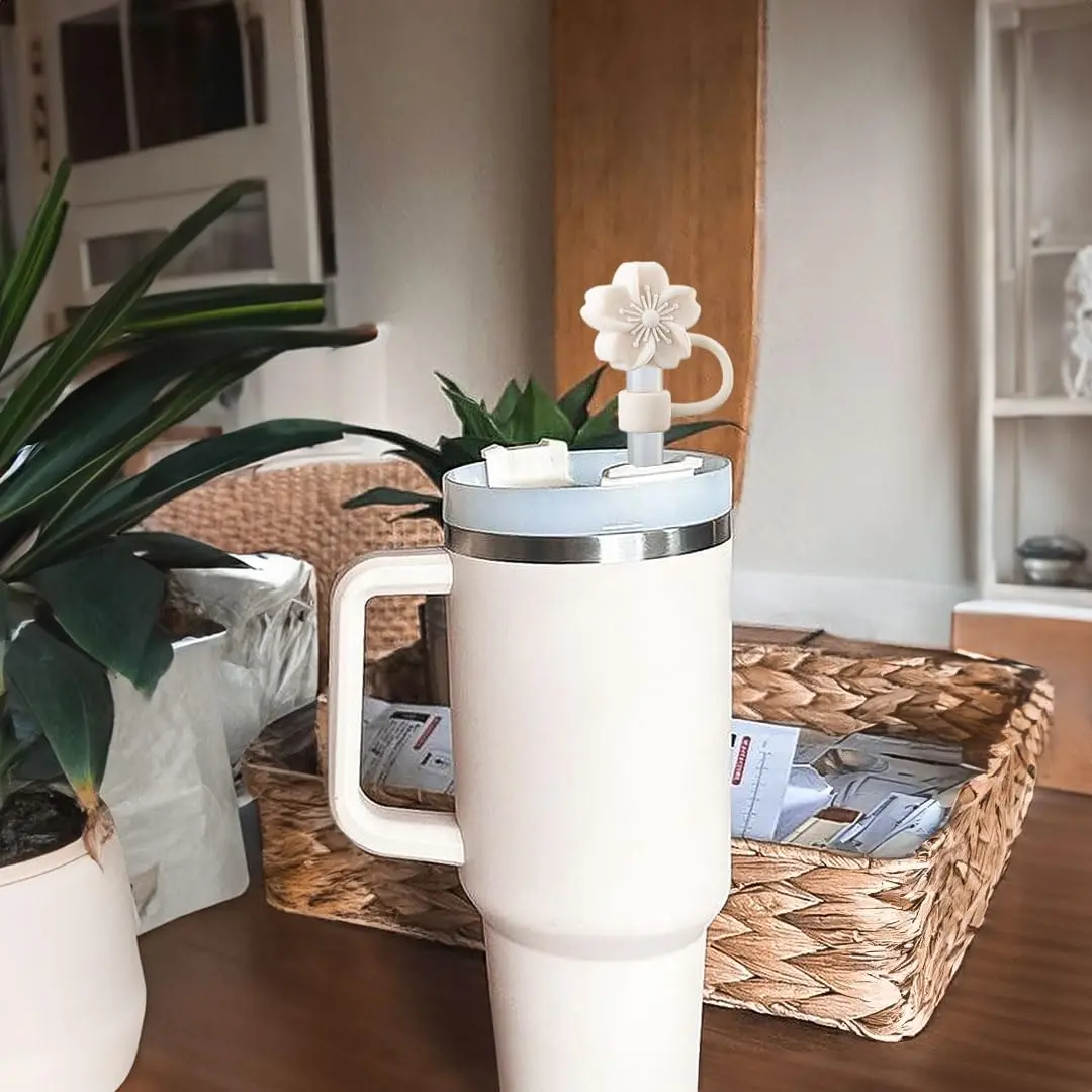 Oiurydntw Flower Straw Covers for Stanley Cup Tumblers, 3Pcs Silicone Straw Tips Lids, Beige | Leak-Proof & Dust-Free - view 6
