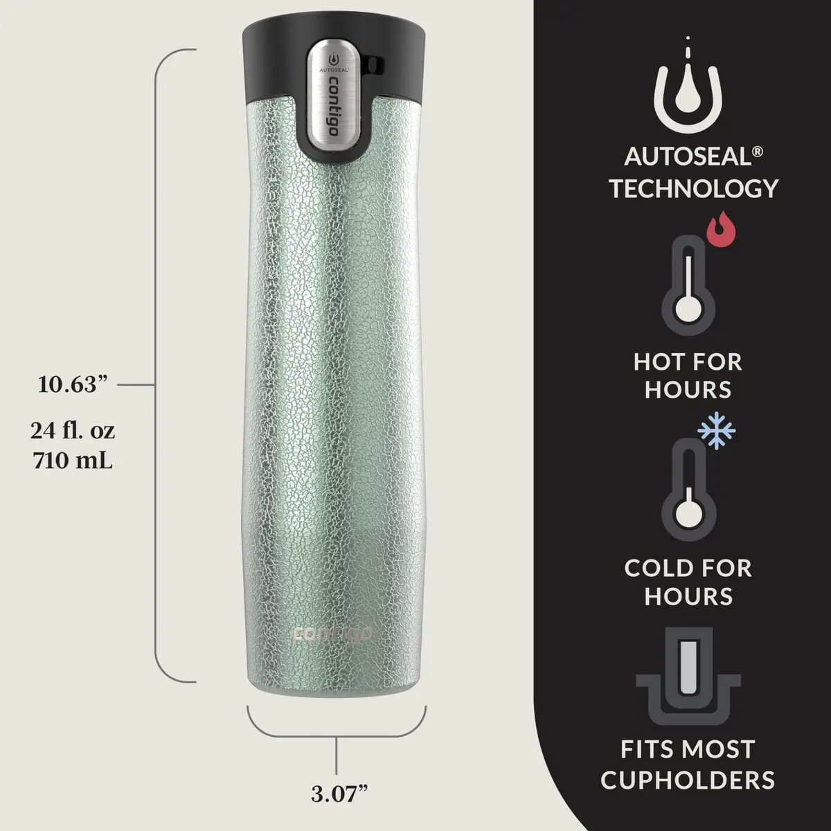 Contigo AUTOSEAL West Loop Vacuum-Insulated Stainless Steel Travel Mug 710ml (24 oz) Crystal Agave | Keeps Drinks Hot 16 Hrs, Cold 32 Hrs - view 2