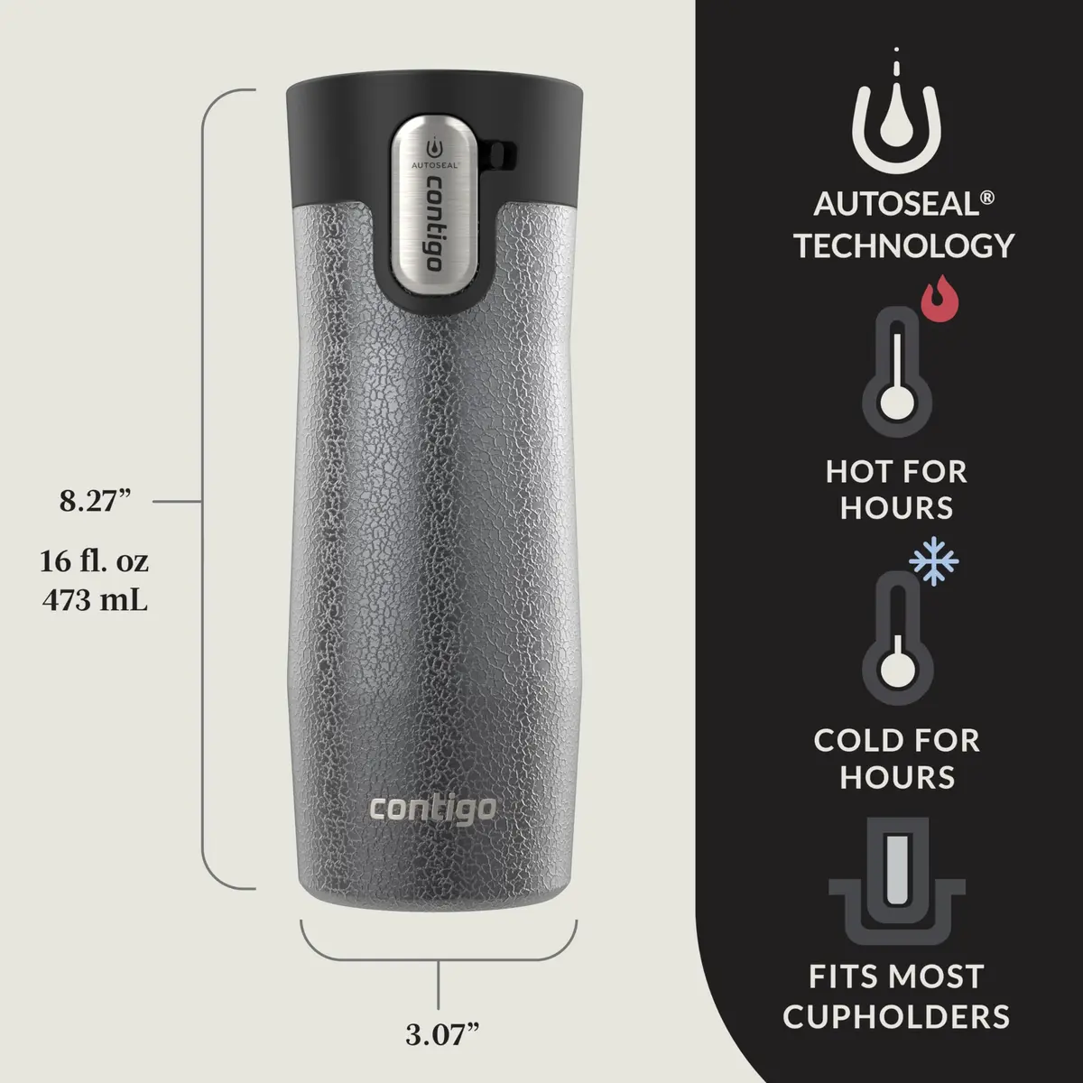 Contigo AUTOSEAL West Loop Vacuum-Insulated Stainless Steel Travel Mug 16 oz (473ml) Crystal Sake | Leak-Proof 11-Hr Hot / 24-Hr Cold - view 2