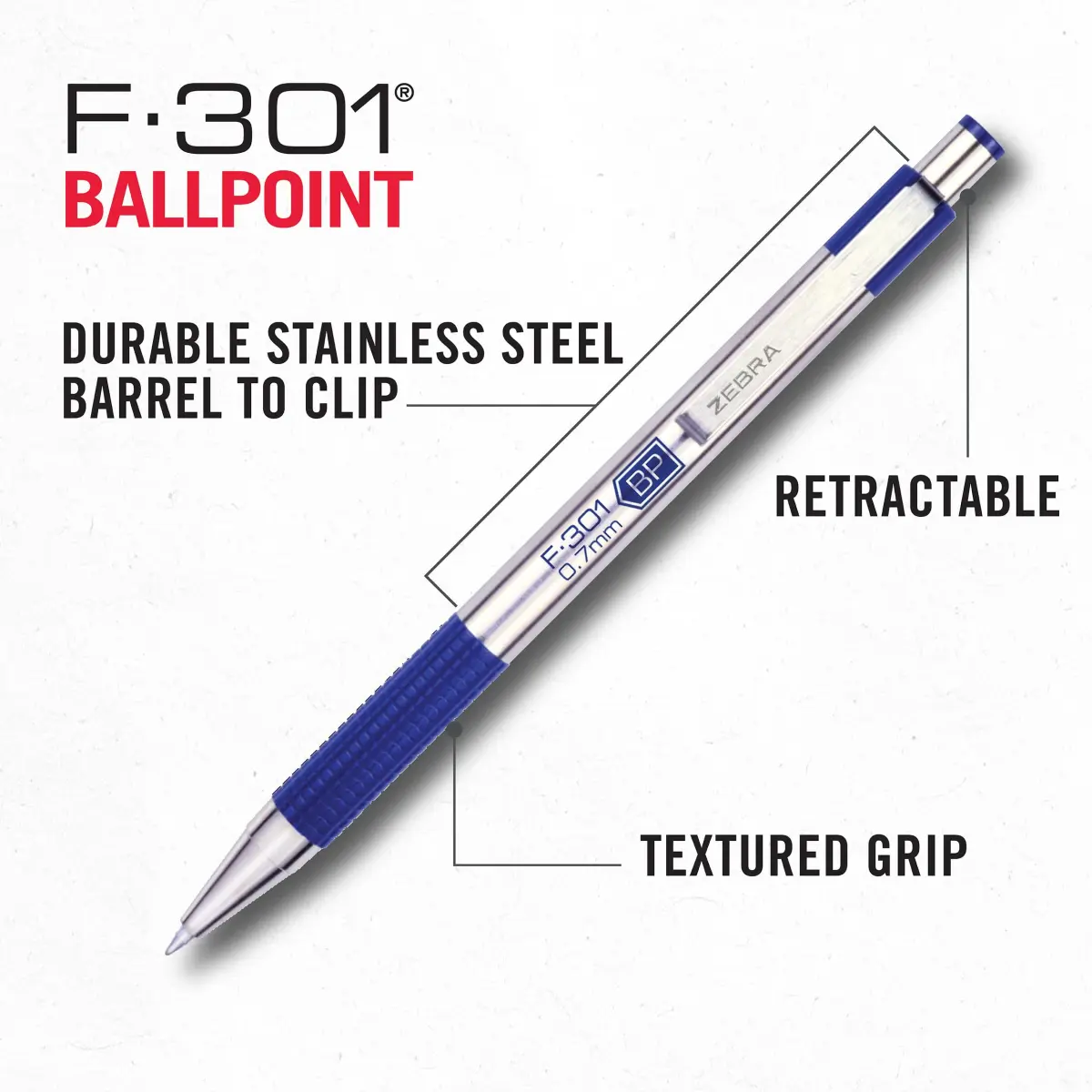 Zebra Pen F-301 Signature Series Retractable Ballpoint Pen, 0.7mm, Black Ink, Sage Earth Tone Accents with Blue C Barrel, 4-Pack - view 4