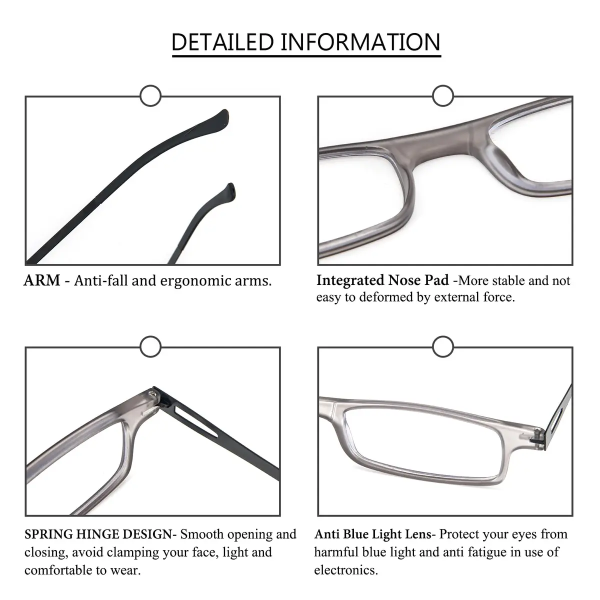 REAVEE Folding Reading Glasses for Men Women +2.0 | Ultra Thin Blue Light Blocking - view 4
