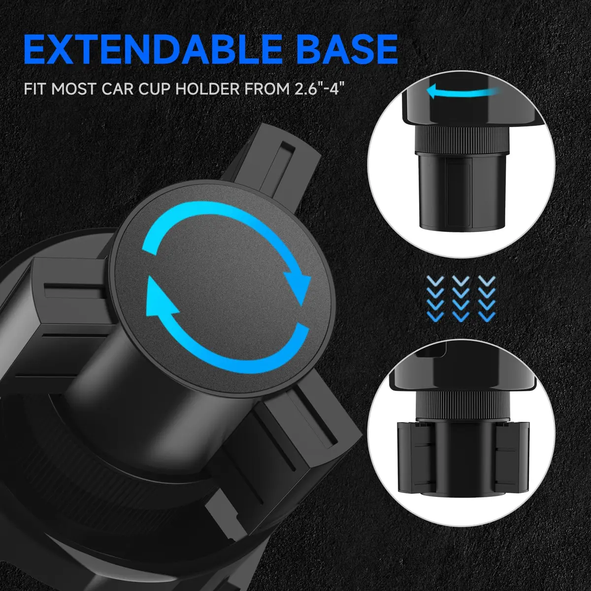 DYLEN 2-in-1 Car Cup Holder Expander with Organizer Tray & Adjustable Base | Black - view 7