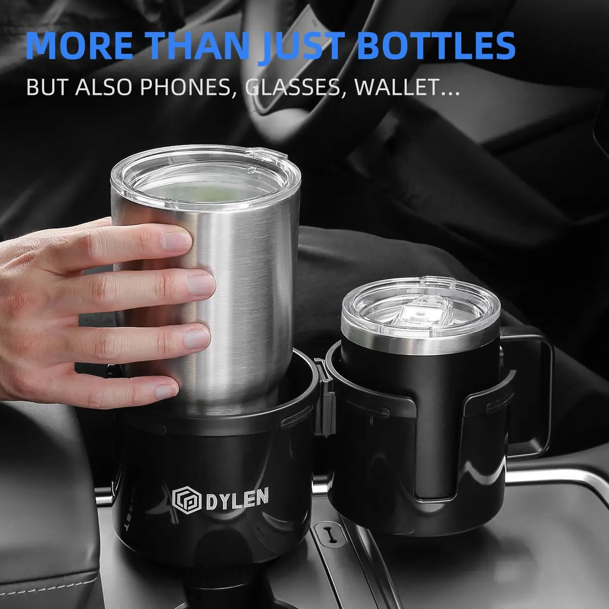 DYLEN 2-in-1 Car Cup Holder Expander with Organizer Tray & Adjustable Base | Black - view 8