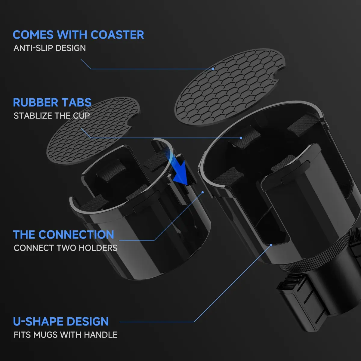 DYLEN 2-in-1 Car Cup Holder Expander with Organizer Tray & Adjustable Base | Black - view 2