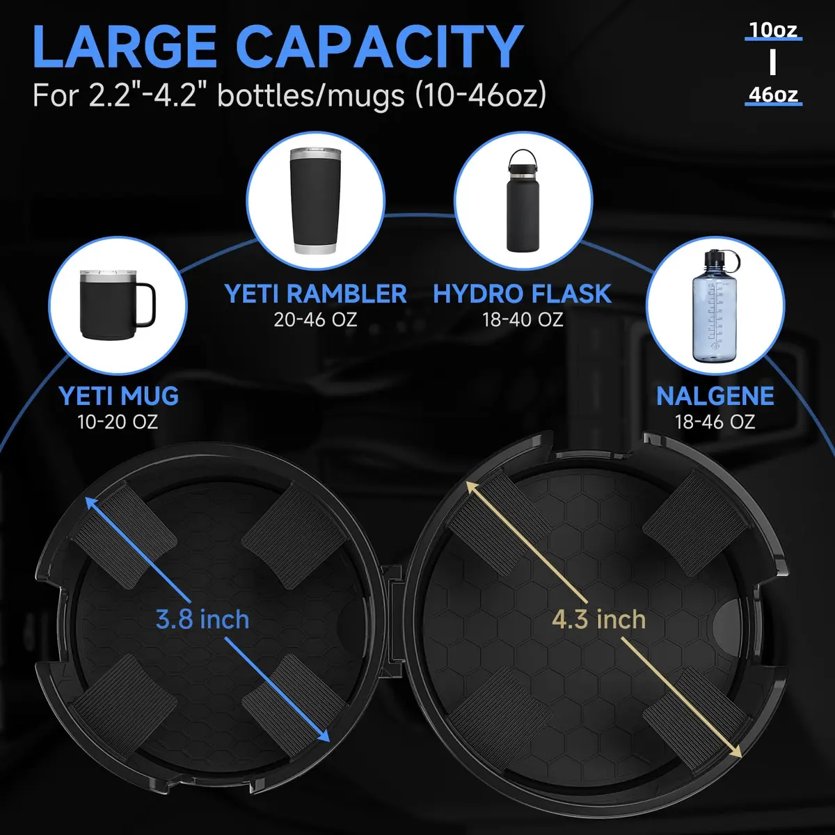 DYLEN 2-in-1 Car Cup Holder Expander with Organizer Tray & Adjustable Base | Black - view 3