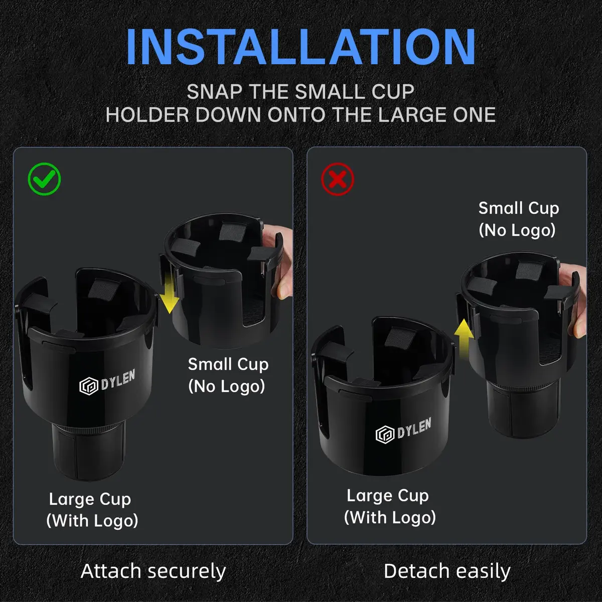 DYLEN 2-in-1 Car Cup Holder Expander with Organizer Tray & Adjustable Base | Black - view 4