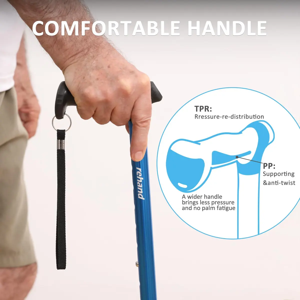 rehand Walking Cane for Men & Women - Foldable, Adjustable, Lightweight, Self Standing Pivot Cane, Soft Handle Grip, with Travel Bag (Black) - view 3