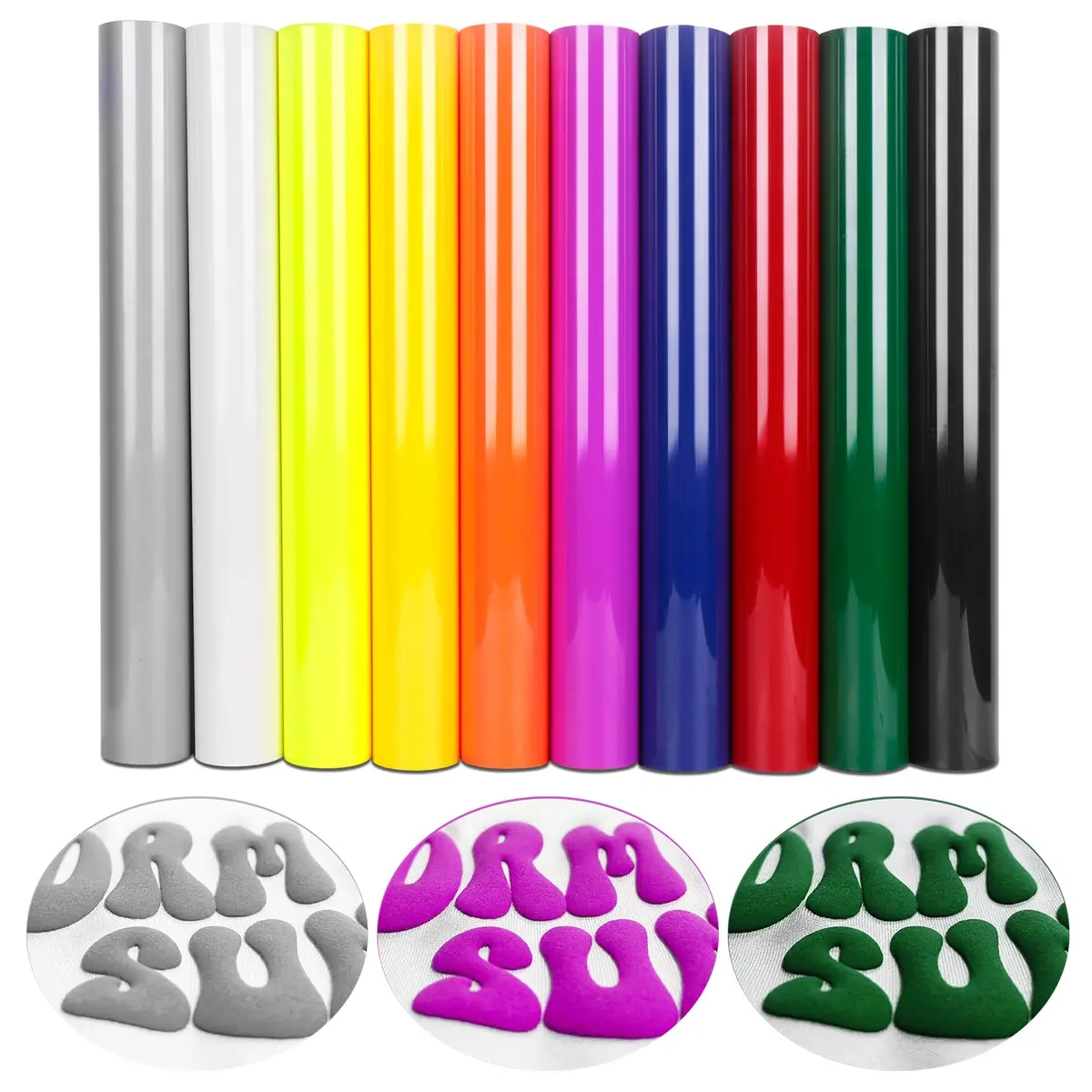 TORC 3D Puff HTV Heat Transfer Vinyl 12" x 10" (30.5cm x 25.4cm) 10-Sheet Pack | Assorted Colors for DIY Apparel - main product image
