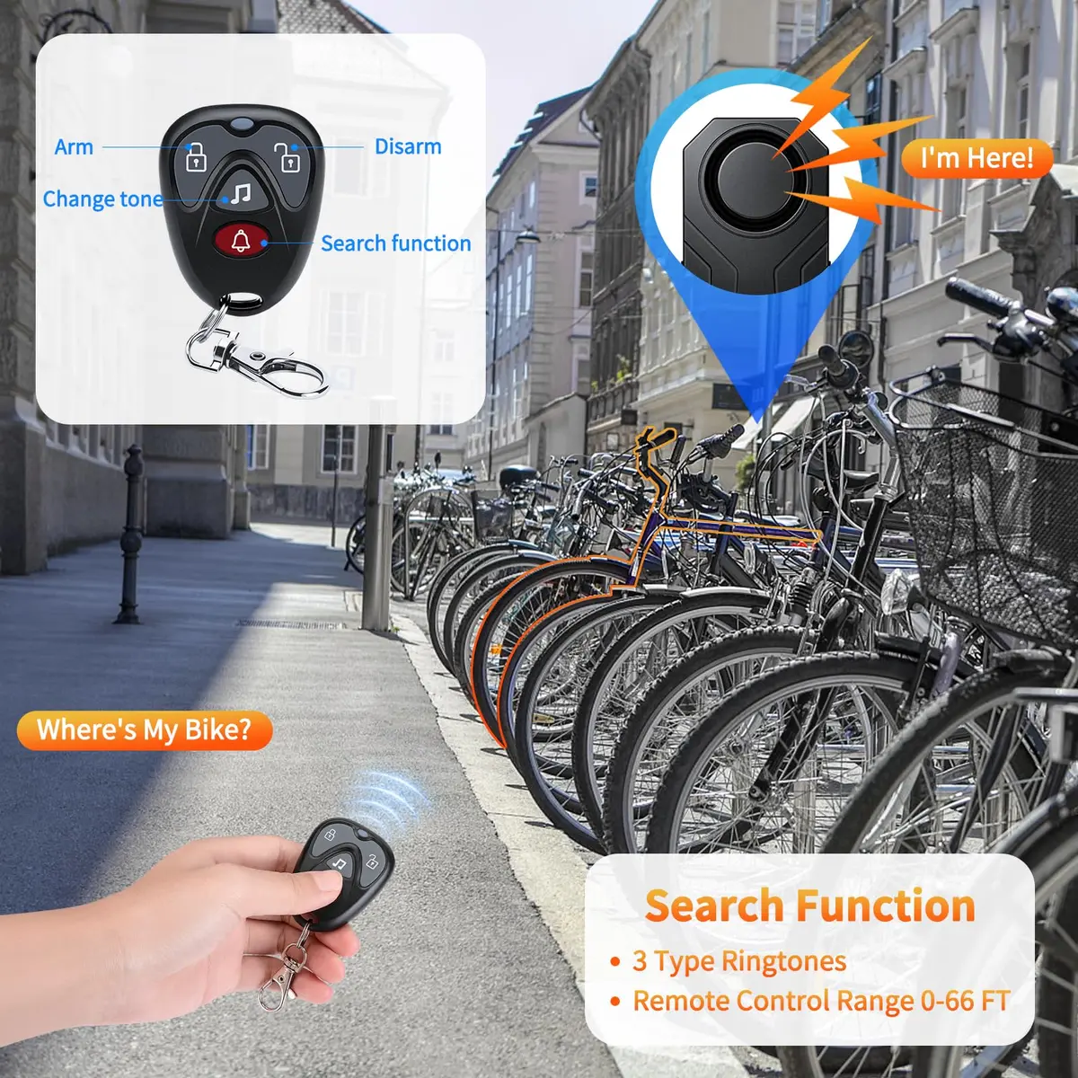 WSDCAM Wireless Bike Alarm with Remote, Rechargeable 113dB Loud Bicycle Alarm System Anti Theft, IP65 Waterproof, 1-Pack - view 5