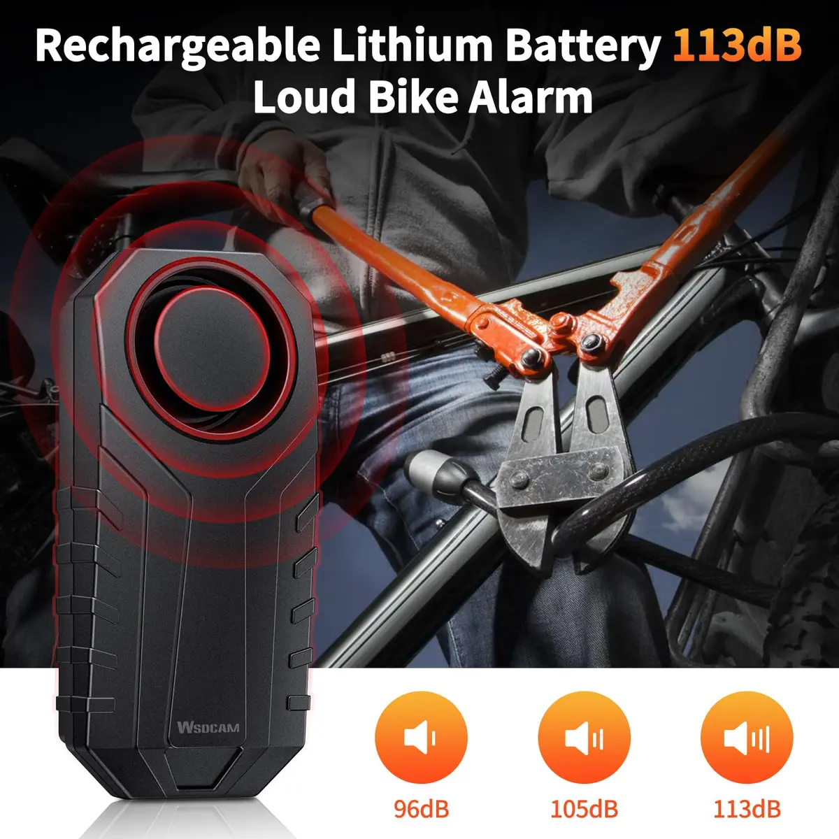 WSDCAM Wireless Bike Alarm with Remote, Rechargeable 113dB Loud Bicycle Alarm System Anti Theft, IP65 Waterproof, 1-Pack - view 2