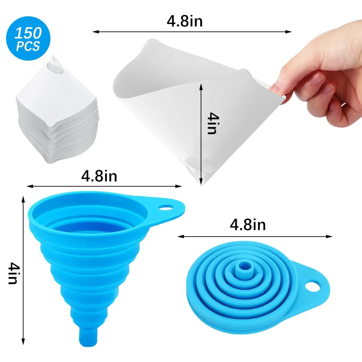 JANYUN 150 Pcs Paint Strainers with Silicone Funnel | 149 Micron Mesh for Automotive & Art Painting - view 2