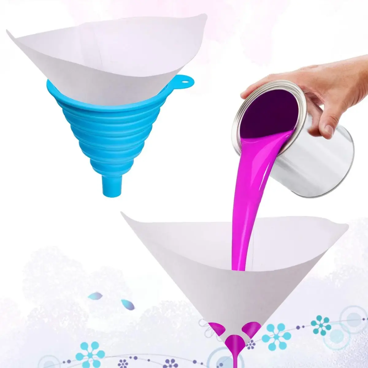 JANYUN 150 Pcs Paint Strainers with Silicone Funnel | 149 Micron Mesh for Automotive & Art Painting - view 4