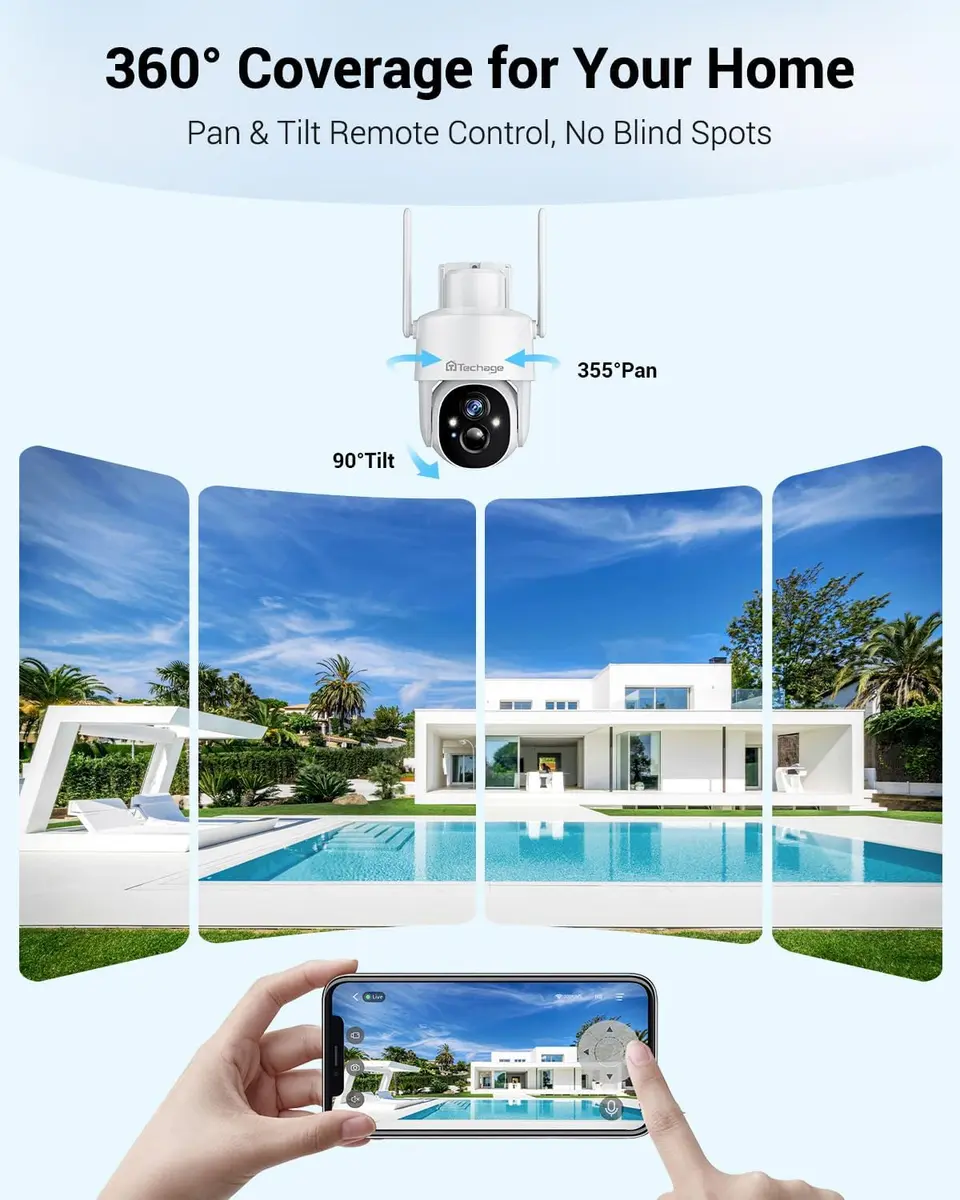 Techage Wireless Outdoor Security Camera 2K | Full-Color Night Vision, Solar Powered, IP66 Waterproof - view 5