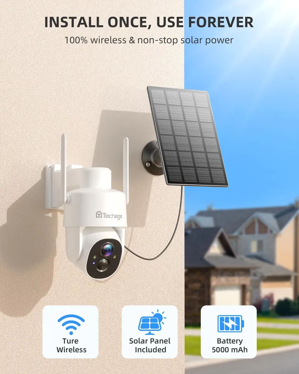Techage Wireless Outdoor Security Camera 2K | Full-Color Night Vision, Solar Powered, IP66 Waterproof - view 2