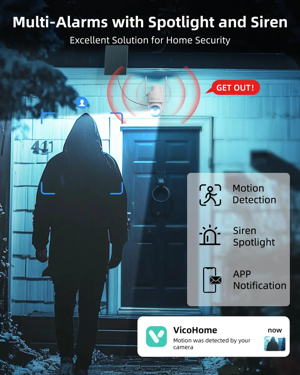 Techage Wireless Outdoor Security Camera 2K | Full-Color Night Vision, Solar Powered, IP66 Waterproof - view 4