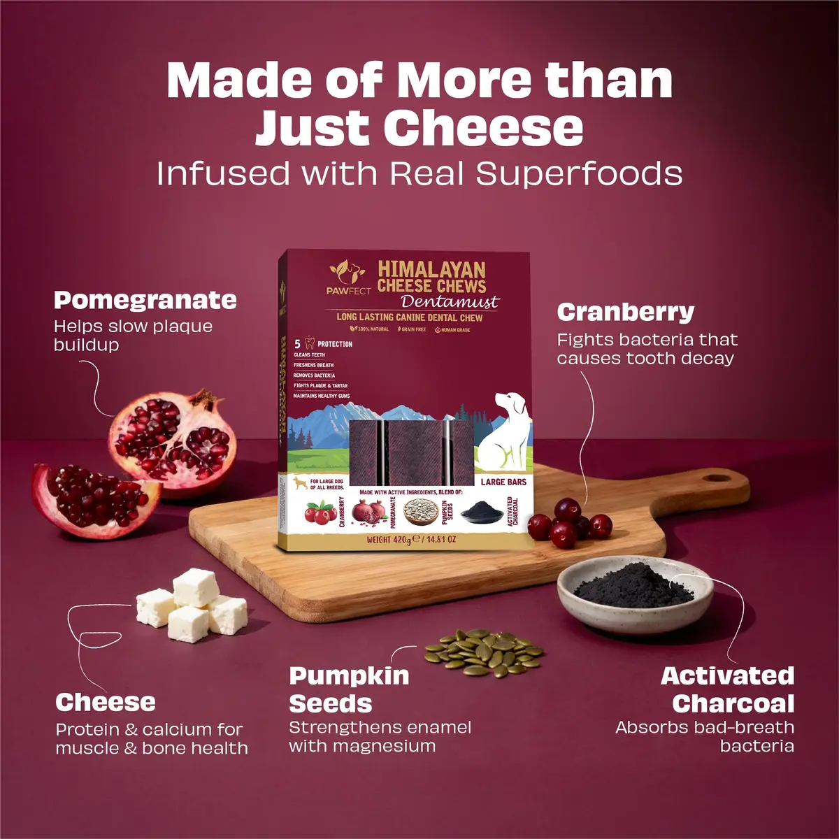 Pawfect Himalayan Cheese Dental Chew with Superfoods for Dogs | Long Lasting, Grain-Free, High Protein (420g/14.81oz) - view 3