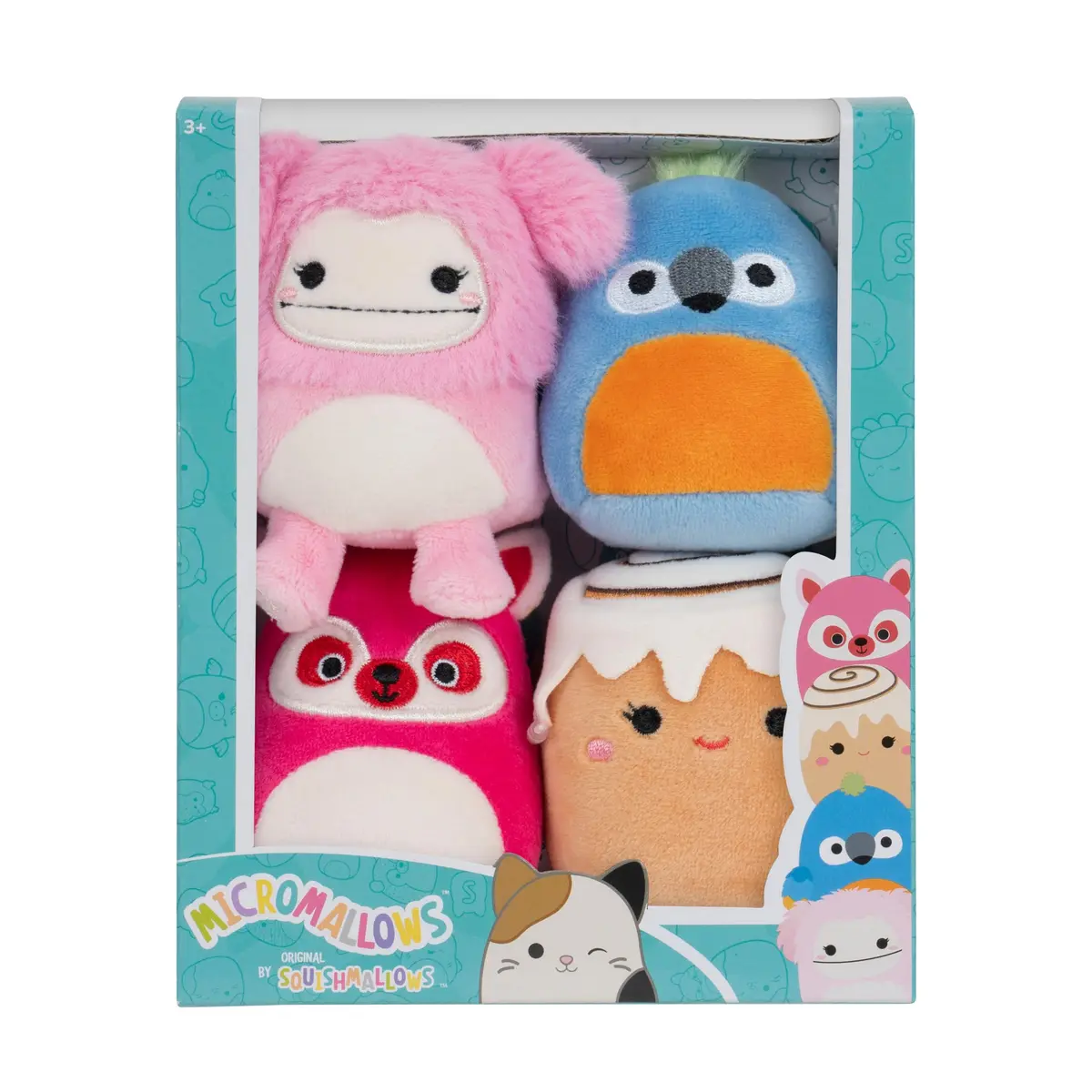 Squishmallows Micromallows 4-Pack – Brina Bigfoot, Chanel Cinnamon Roll, Lucia Lemur, Tenise Parrot | Tiny Plush Collectibles - main product image