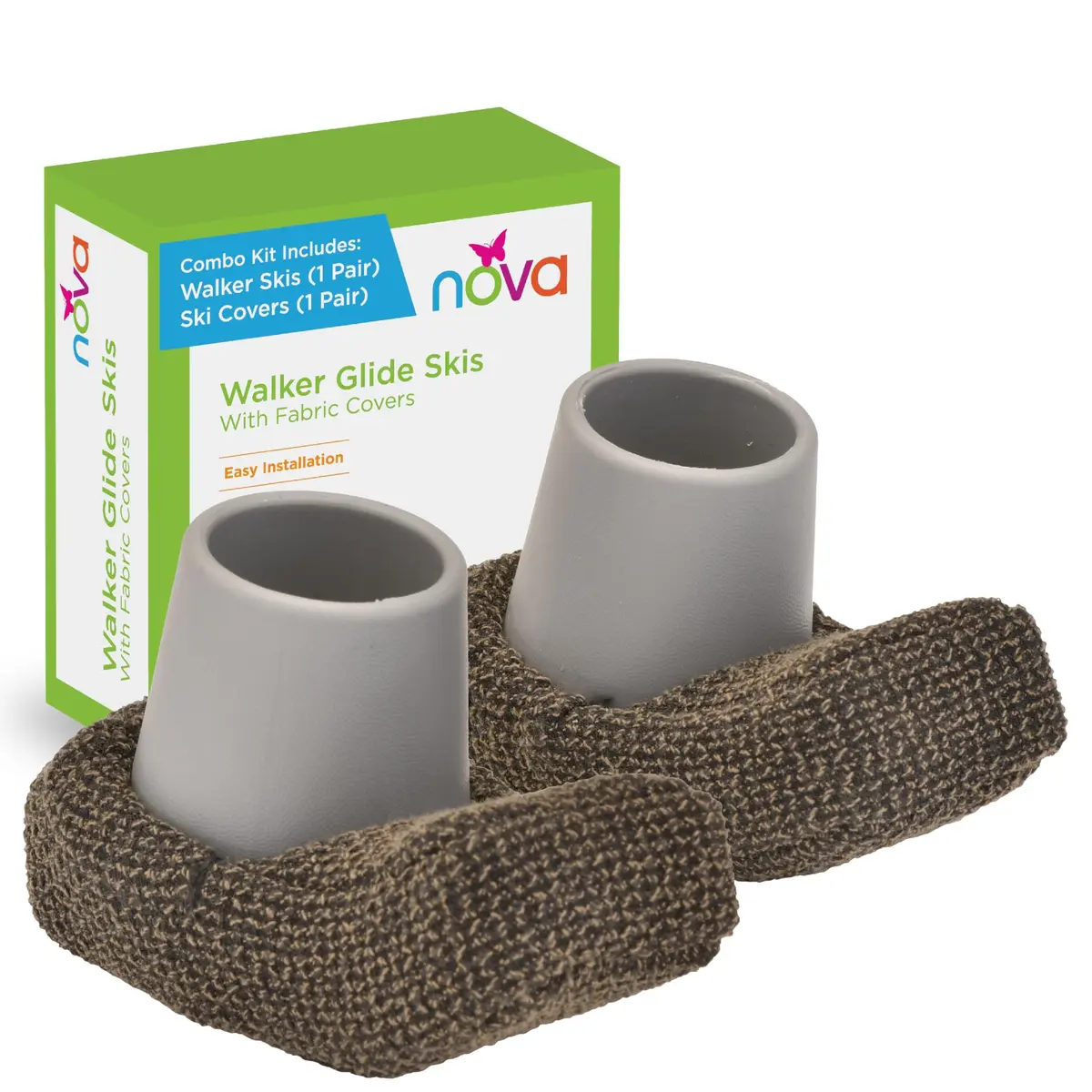 NOVA Walker Ski Glides with Fabric Covers, Universal for Folding Walkers, Grey | 2.5 cm (1 inch) Tubing Fit - main product image