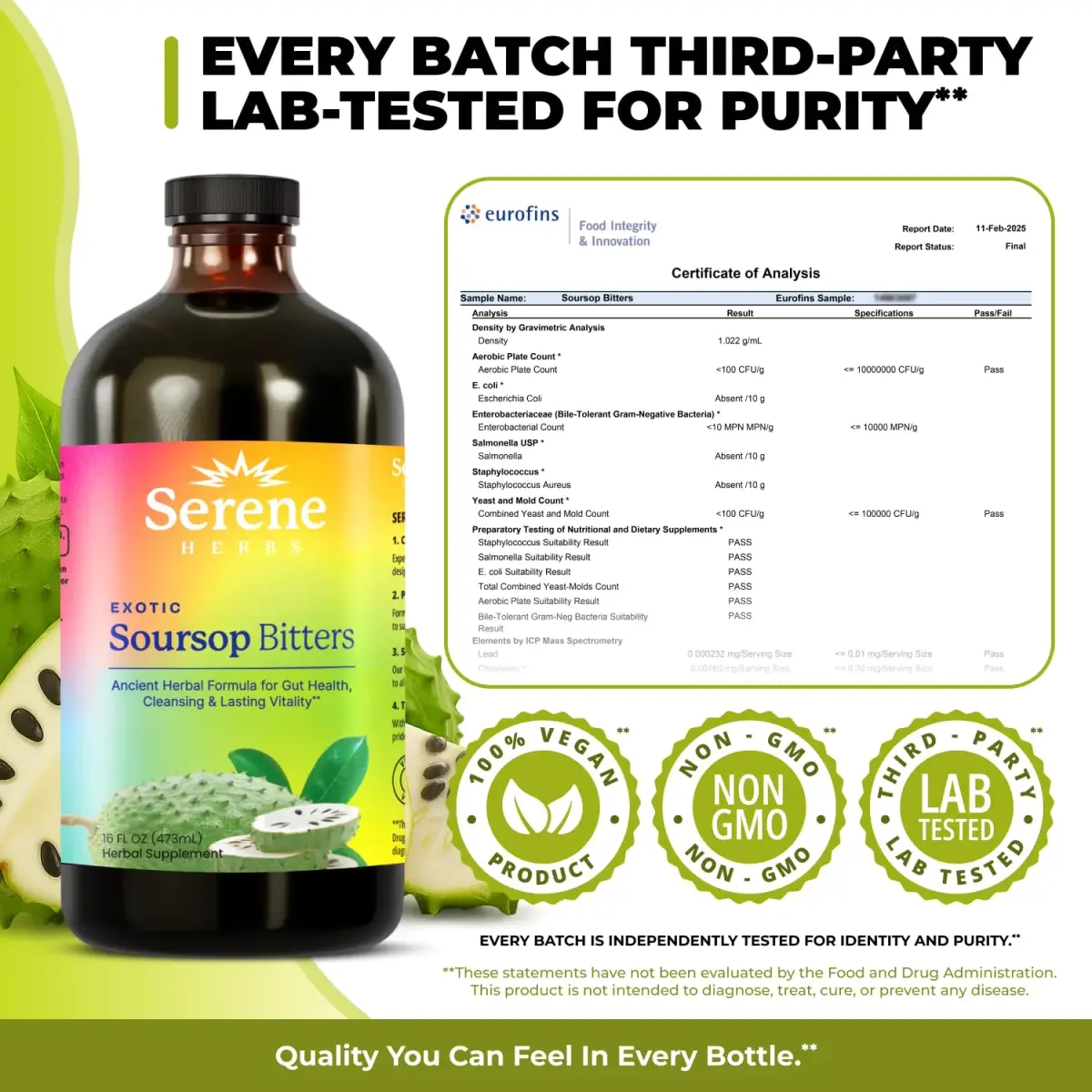 Serene Herbs Soursop Bitters Liquid 473ml (16 Fl Oz) | Gut Cleanse & Detox - view 5