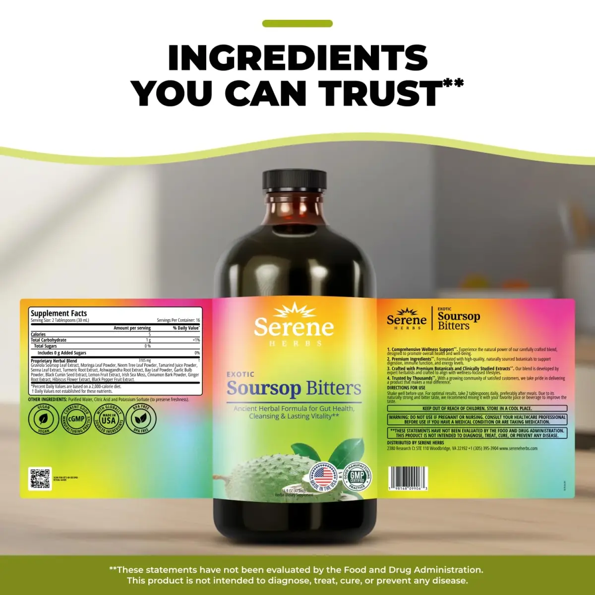 Serene Herbs Soursop Bitters Liquid 473ml (16 Fl Oz) | Gut Cleanse & Detox - view 8