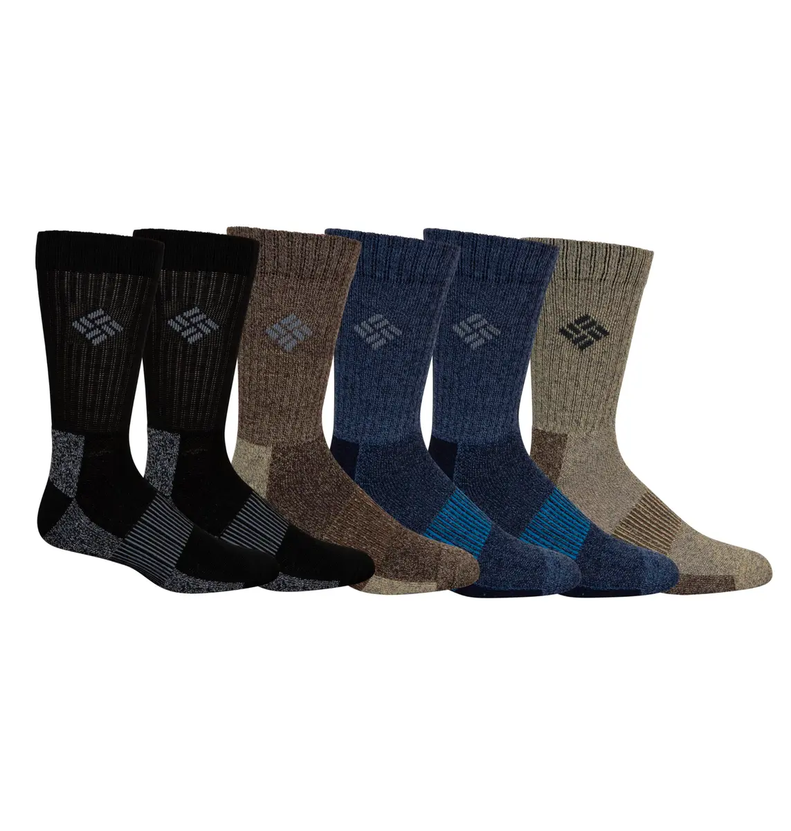 Columbia Men's Moisture Control Crew Socks Multipack, Khaki/Navy/Brown/Black (6 Pairs, Size 6-12) - main product image
