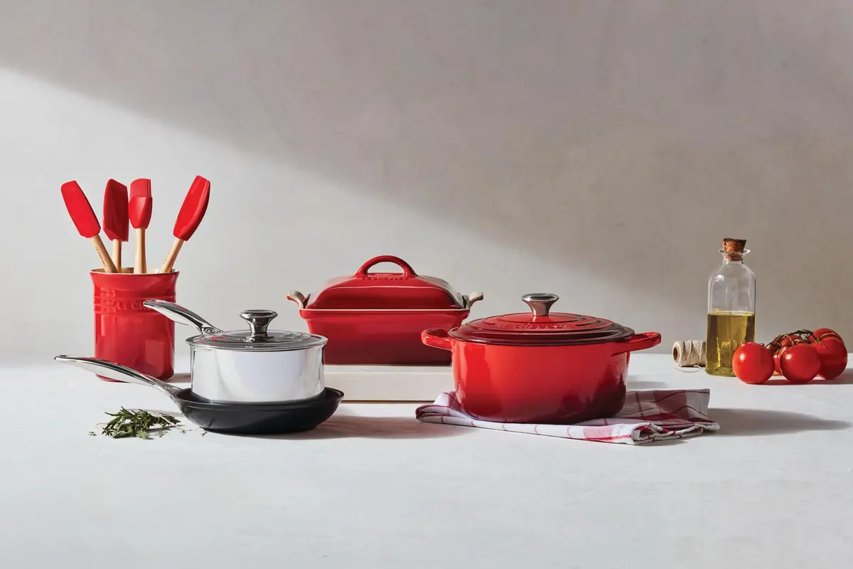Le Creuset Stoneware & Silicone 5pc. Utensil Crock Set with 3 Silicone Utensils, Peche - view 3