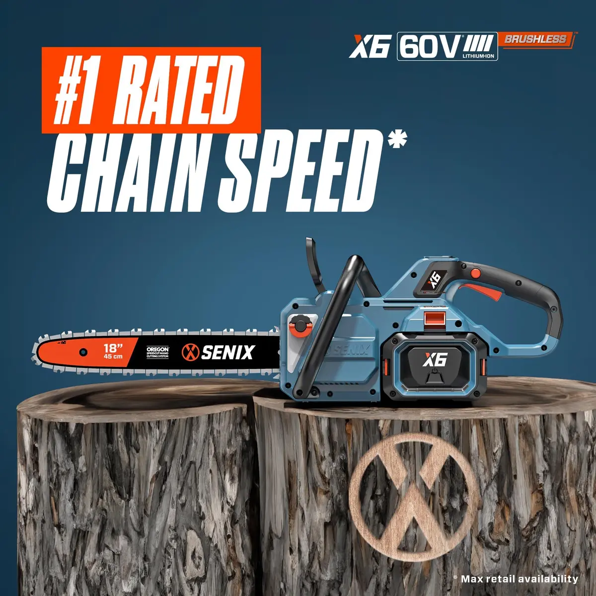 SENIX Cordless Chainsaw 60V 18" Battery Garden Tool | Ultra-High Chain Speed, Brushless Motor, ECO Mode - view 6