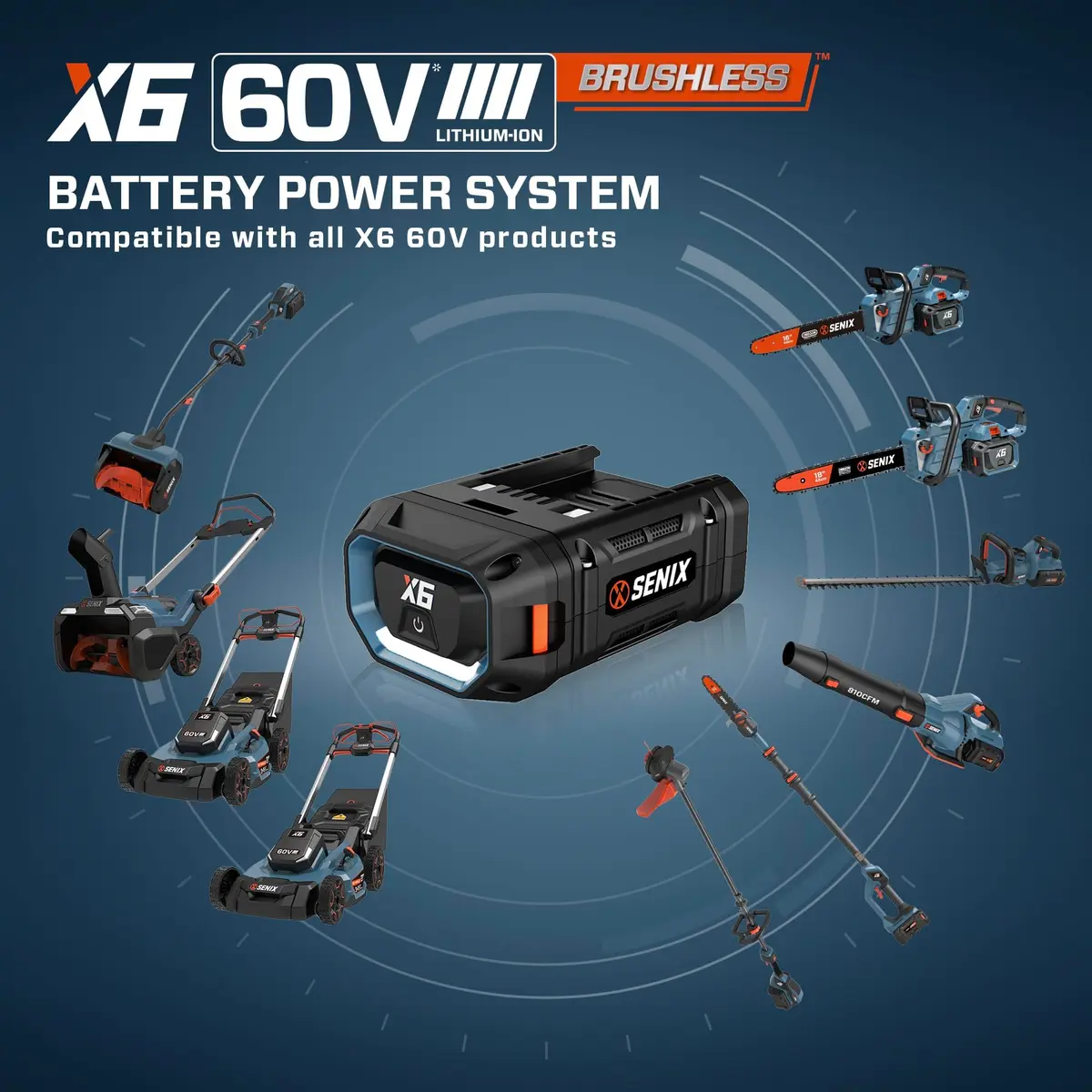 SENIX Cordless Chainsaw 60V 18" Battery Garden Tool | Ultra-High Chain Speed, Brushless Motor, ECO Mode - view 8
