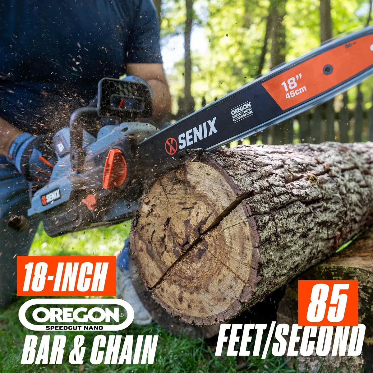 SENIX Cordless Chainsaw 60V 18" Battery Garden Tool | Ultra-High Chain Speed, Brushless Motor, ECO Mode - view 2