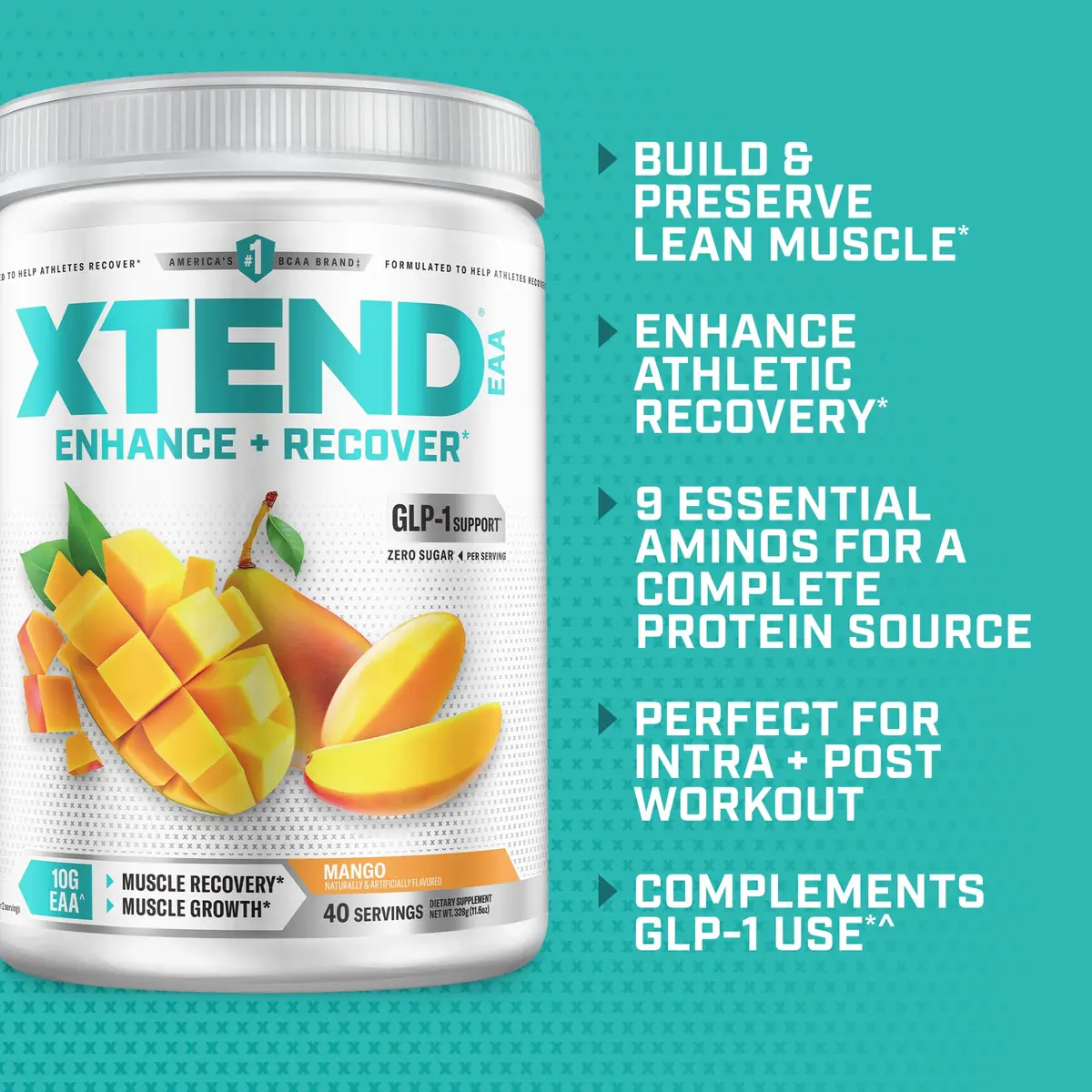 Xtend EAA + BCAA Powder with 10g EAAs, Mango, 11.6 Ounce | Sugar-Free Muscle Recovery & Growth - view 4