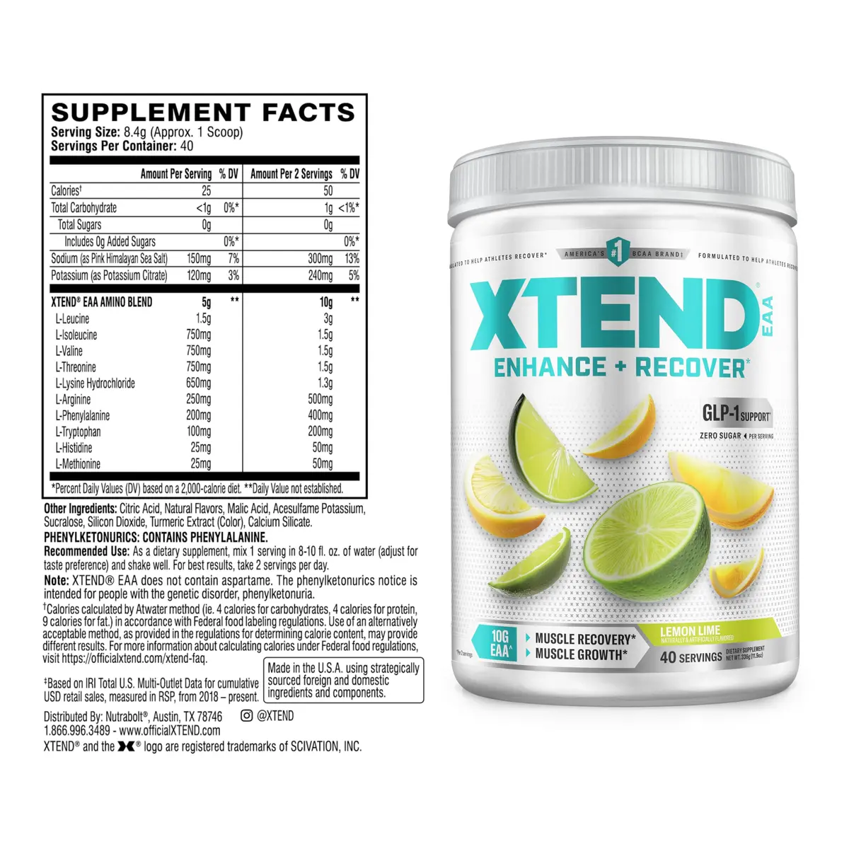 Xtend EAA + BCAA Powder with 10g EAAs, Lemon Lime, 11.9 Ounce | Supports muscle recovery & hydration - view 2